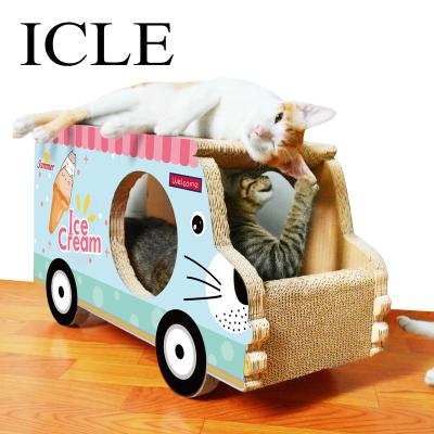 China Sustainable Products Cat Toys Craft Car Shaped Room House Boxes-IC-1043-blue Truck Corrugated Paper Cardboard Cat Scratcher for sale