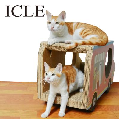 China Viable Car Shaped Cardboard Gato Corrugated Paper Cardboard Cat Scratcher from icLe-cat Products House Boxes-IC-1043-Pink for sale