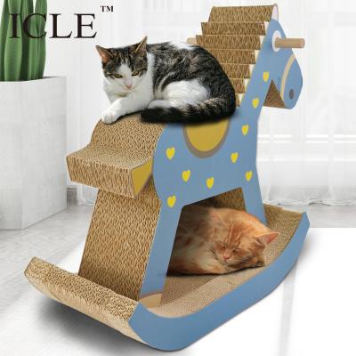 China Sustainable high quality icle-customized luxury expensive craft horse corrugated large paper - cardboard Cat Scratcher Lounge IC-0039-Blue for sale