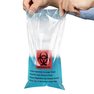 China Medical Waste LDPE Clear Specimen Transport Bags Self Adhesive Plastic Printed Biohazard Specimen Bags for sale