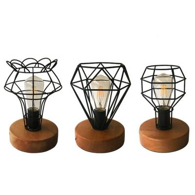 China Wrought Wooden Lampshade Iron Art Hollow E26 E27 Table Lamp Base Holder Bulb Night Light for sale