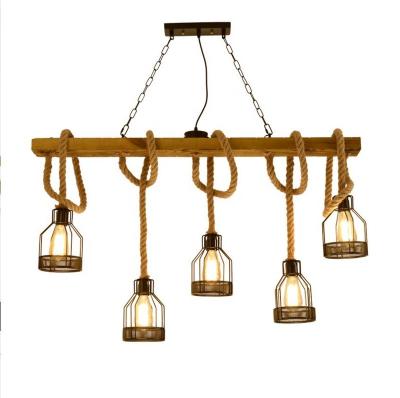 China Indoor Lighting Chandelier Rope Pendant Light, 5 Rope Ceiling Lamp, Vintage Rope Lamp For Lobby for sale