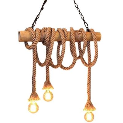 China Retro Lighting Indoor Industrial Rope Pendant Lamp, Rope Lamp Chandelier, Bamboo Arming Ropes Lamp For Living Room for sale