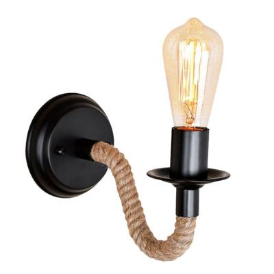 China Easy Assembly Vintage Hemp Rope Bedside Wall Lamp Industrial E27 Sconce Lights Bathroom Wall Mounted Lamp for sale