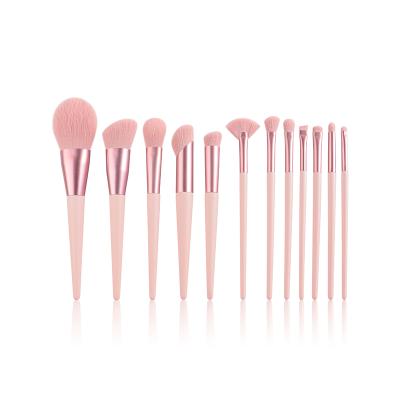 China Angular Blush Custom 12-Piece Makeup Brushes Logo With Pink Wooden Handle and Aluminum Olive Personalized Makeup Brushes for sale