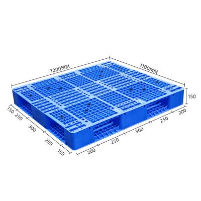 China Double Side Faced 1200*1100*150MM Heavy Load Plastic Double Sided Forklift Industrial Double Face Pallet Four Entry Steel Factory Use Plastic Palle for sale