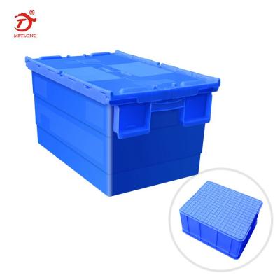 China Solid Bottom Price Plastic Moving Box 50L Packaging Box With Attached Lid for sale