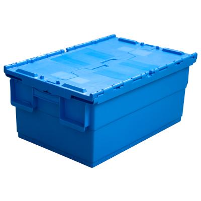 China Recyclable Attached Lid Totes Stackable Heavy Duty Round Trip Totes Storage Box With Lid for sale