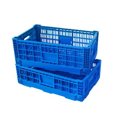 China Solid Plastic Collapsible Crate Box Sundries Storage China For Fruit Vegetable ISO9001-2008 Acceptable 100pcs Customized Blue Logo for sale