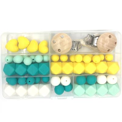 China Toy Baby Teether Toys Soft Silicone Teething Kit Geometric Hexagon Silicone Wooden Pacifier Clip Teether Beads DIY Care Necklace for sale