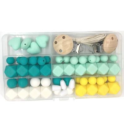 China Toy Baby Teether Toys Soft Silicone Teething Kit Geometric Hexagon Silicone Wooden Pacifier Clip Teether Beads DIY Care Necklace for sale