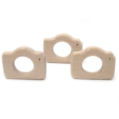 China BPA Free Eco-Friendly Wooden Camera Teething Ring Babywearing Necklace Charm Baby Chew Toy for sale