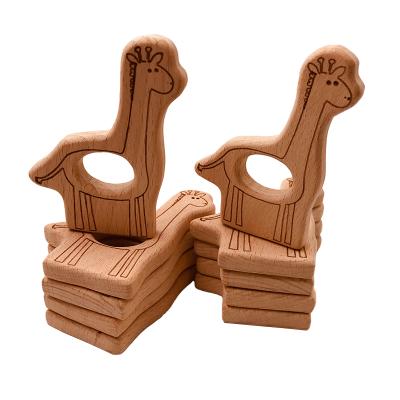 China Eco-friendly Natural Wooden Giraffe Teether Baby Grasping Toys For Jewelry Making Beech Wooden Deer Teether for sale