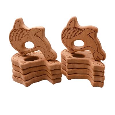 China Eco-friendly Natural Wooden Shark Teether Baby Grabbing Toys For Jewelry Making Beech Wooden Teether for sale