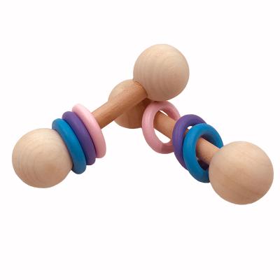 China Eco-Friendly Wooden Teether Rattle Montessori Toys with Three Ring Accessories Teething Toys Baby Nursing Chew Baby Blue RattleToys for sale