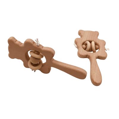 China Eco-Friendly Natural Wooden Beech Teether Polar Bear Baby Wooden Organic Rattle for sale