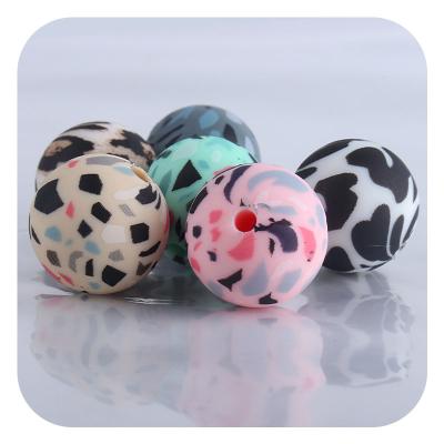 China Baby Chewable Beads Wholesale Silicone Beads Leopard 15mm Baby Teether Round Shape Colorful Teether Beads DIY Jewelry BPA Free for sale