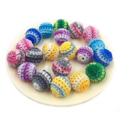 China Soft Wooden Toy 20mm Crochet Cotton Wood Teether Beads For Teething Baby Toys for sale