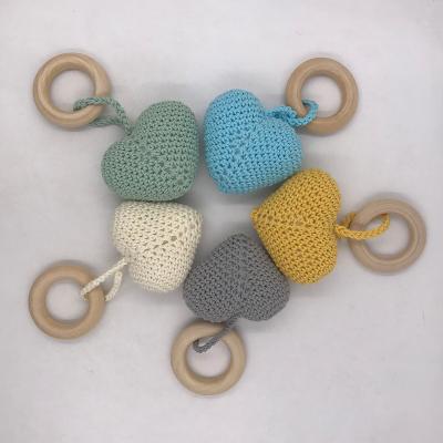 China Soft Teething Ring Baby Teether Sensory Toys Wooden Toy Hot Sale Crochet Bear for sale