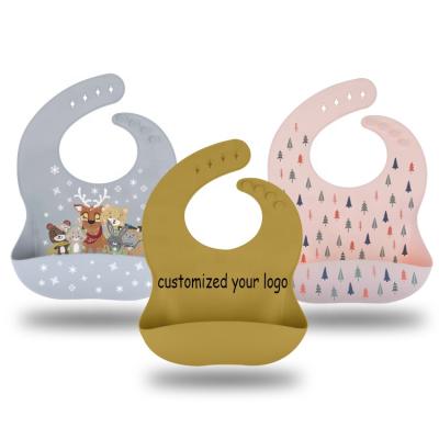 China Custom Printed Bpa Free Sample Bpa Free Food Grade Kids Feeding Kids Waterproof Baby Silicone Bib Set Colorful Silicone Baby Bib for sale