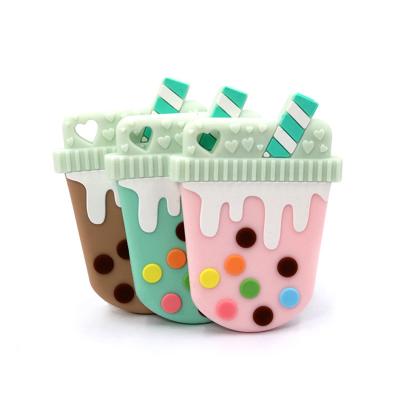 China Wholesale Silicone Chewable Baby Milk Tea Cup Baby Pearls Teether Colorful Soft Silicone BPA Free for sale