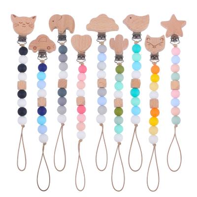 China Soft Toy High Quality Beech Animal Pacifier Clip Cute Pacifier Chain Animal Toy Dummy Nipple Clip Baby Pacifier Chain for sale