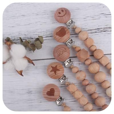 China Soft Toy High Quality Beech Animal Pacifier Clip Cute Pacifier Chain Animal Toy Dummy Nipple Clip Baby Pacifier Chain for sale