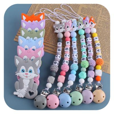 China Soft Toy Civet Baby Toy Wholesale DIY Chained Cat Silicone Beads Baby Pacifier Teether Suit for sale