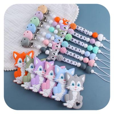 China Soft Toy Civet Baby Toy Wholesale DIY Chained Cat Silicone Beads Baby Pacifier Teether Suit for sale