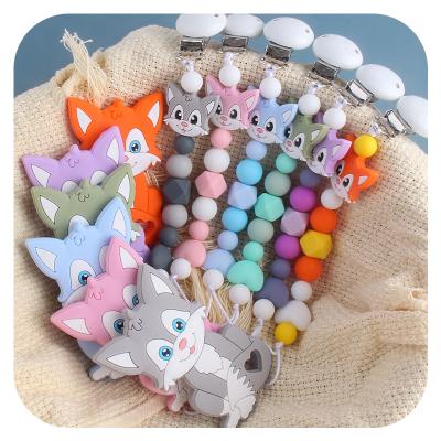 China Soft Toy Civet Baby Toy Wholesale DIY Chained Cat Silicone Beads Baby Pacifier Teether Suit for sale