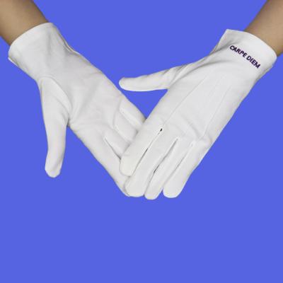 China Simple Custom Purple Letter Embroidered Marching Band Jewelery Handler White Nylon Gloves Ceremonial Army Military Uniform Parade White Nylon Gloves for sale