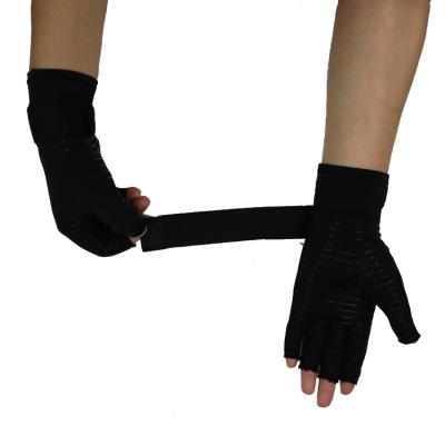 China Black Fingerless Fork Copper Filled Grip Bracelet Rheumatoid Arthritis Compression Hand Pain Relief Therapy Fit Riding Gloves for sale