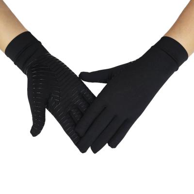 China Black Copper Infused Full Finger Fork Grip Rheumatoid Arthritis Compression Hand Therapy Spandex Spandex Riding Gloves For Pain Relief for sale