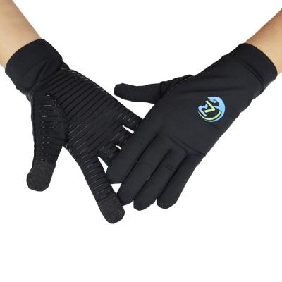 China Sport Arthritis Compression Hand Pain Relief Therapy Climbing Gloves Copper Filled Fork Black Touch Screen Finger With Anti Slip Handle for sale