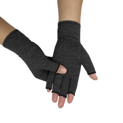 China Hot Gray Half Cotton Therapy Hand Compression Fork Arthritis Anti Rheumatism Half Fingerless Spandex Typing Gloves For Women Pain Relief for sale