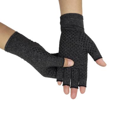 China Custom Palm Grip Dotted Anti Slip Rheumatoid Arthritis Compression Hand Therapy Cotton Spandex Fingerless Typing Gloves for sale