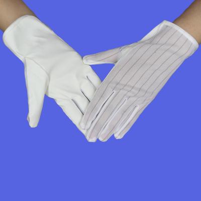 China White Fork Stripe Cotton Nylon Polyester Cleanroom ESD Top Fit Cloth Hand Anti-Static Warm Gloves With PU Coated Fit Palm for sale