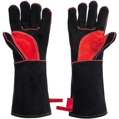 China BBQ/durable/anti-scalding/heat resistant flame retardant high temperature resistant/dexterity leather gloves long large cow split A grade 14IN cotton liner camping kitchen backyard for sale