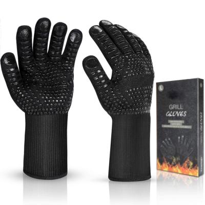 China 12.5CM Large Black Extreme Heat Resistant High Temperature Resistant BBQ Mitts BBQ Grilling Cooking Gloves Heat Proof 1472F for sale