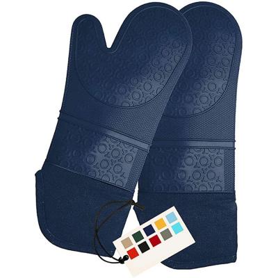 China Professional Silicone Quilted Oven Kitchen Heat Resistant Gloves Long Flexible Waterproof Liner Pot Holders 14.7 Inch Navy Blue for sale