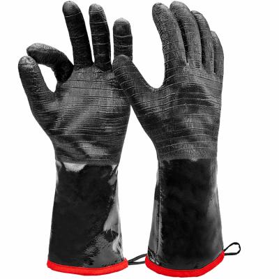 China High Temperature Resistant Extra Large Sleeve Long Wet Oven Mitts Smoker Grilling Barbecue BBQ Gloves Heat Resistant Textured Handle Foods Fire Food Grill for sale