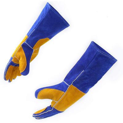 China BBQ / Durable / High Temperature Resistant / Dexterity Anti-scalding / Extra Long Blue Sleeve 16 Inch 932F BBQ Welder Fire Resistant MIG Leather Heat Heat Stick Welding Gloves For Stove oven for sale