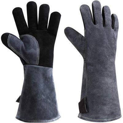 China BBQ / durable / anti-scalding / high temperature resistant / dexterity long sleeve insulated scratch heat resistant 932F cow split leather welder Welding Gloves with air-insulated aluminum foil for sale