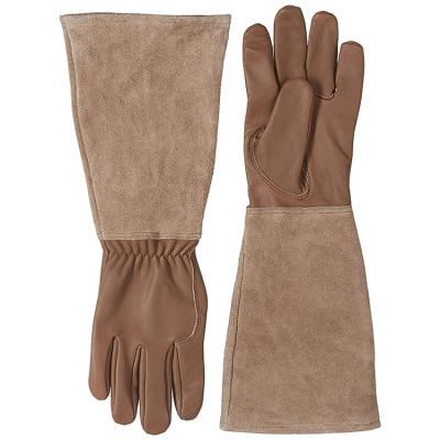 China BBQ/Durable/Anti-scalding/High Temperature Resistant/High Dexterity Flexibility Brown Cowhide Goatskin Thornproof Gauntlet High Dexterity Leather Elbow Length Gardening Gloves for sale