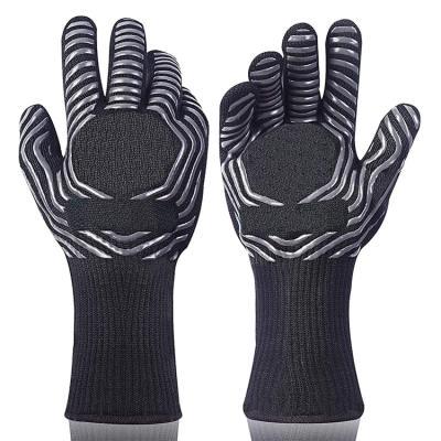 China Professional Heat Resistant Kitchen Oven Mitts Cooking Gloves BBQ Hot High Temperature Resistant Long For Grill Grilling Smoker BBQ Gloves for sale