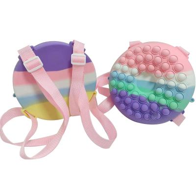 China Silicone Rainbow Donut Around Purse Toy Pop Handbag Itting Backpack Silicone Bag Bubble Push Snap Buster for sale