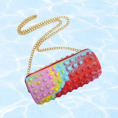 China New Fashion Colorful Rainbow Bubble Bubble Women Girls Kids Silicone Popoit Toy Purse Silicone Shoulder Bag for sale