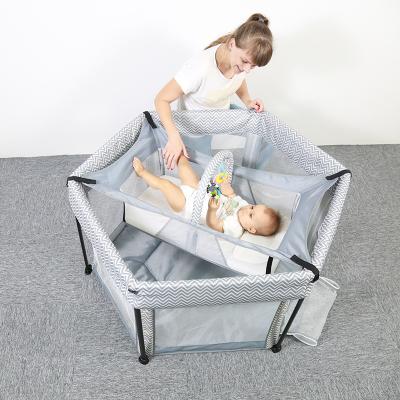 China 2020 Baby Iron Hexagon Folding Crawling Crib Deluxe Portable Toddler Crib Fence Mesh Game Crawling Hutch for sale