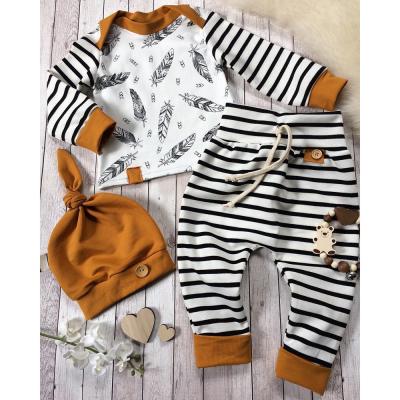 China European and American style hot sale baby boy clothes fashion baby clothes feather t-shirt tops band pants baby clothes set for sale