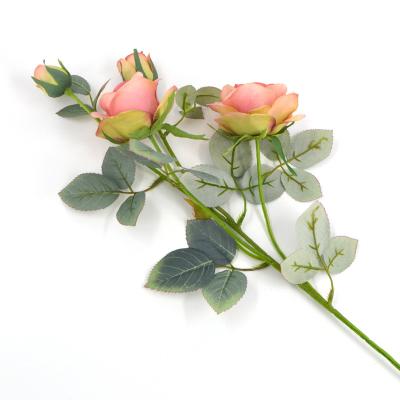 China Rose Blooms 4 Heads Champagne Rose Artificial Flower Wholesale Single Korean Roses For Wedding Decoration for sale